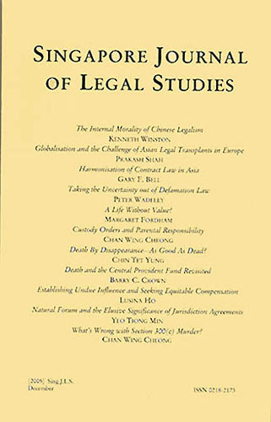 Min, Yeo Tiong (editor) - Singapore Journal of Legal Studies