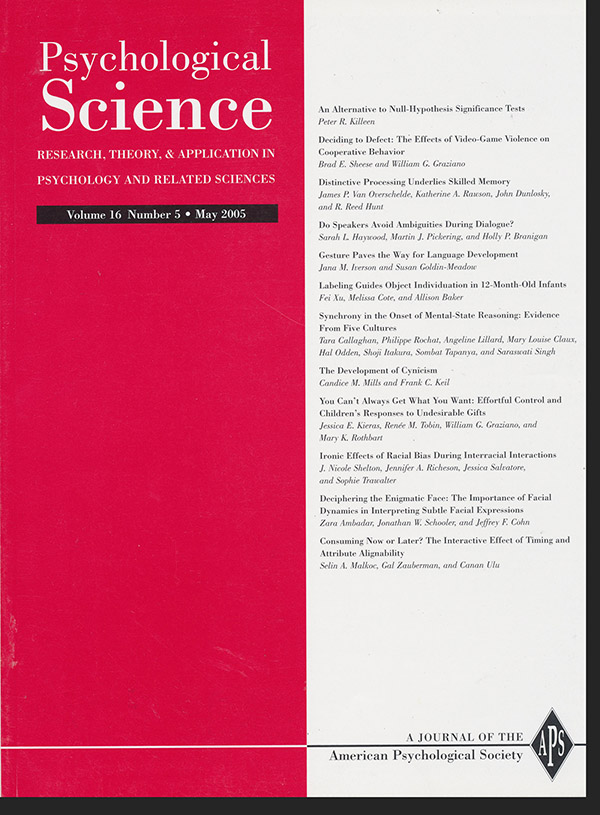 Cutting, James E. (editor) - Psychological Science: Research, Theory, & Application in Psychology and Related Sciences (Volume 16, Number 5, May 2005)