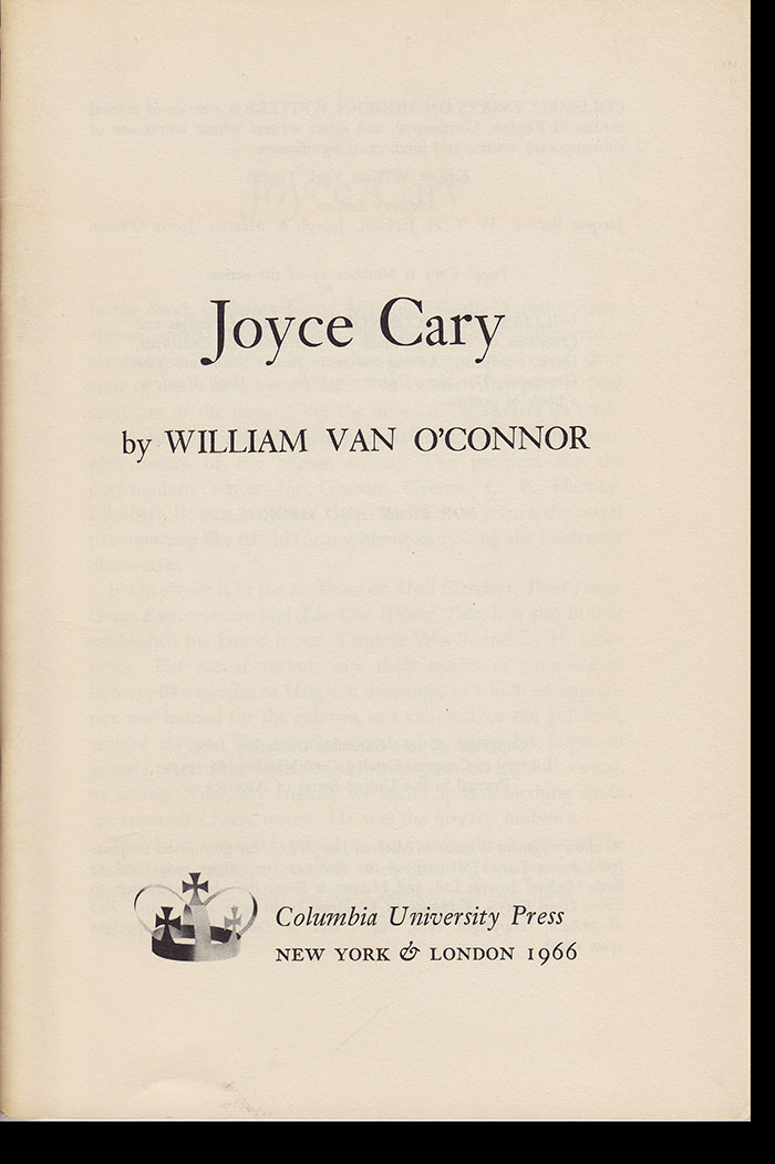 van O'Connor, William - Joyce Cary (Columbia Essays on Modern Writers, No. 15)