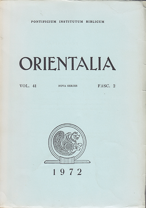 Pontificium Institutum Biblicum - Orientalia (Vol. 41, Fasc. 2)