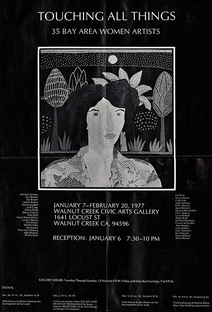 Civic Arts Gallery Walnut Creek - Touching All Things: 35 Bay Area Women Artists, Mailer and Exhibition Poster for January 7-February 20, 1977 Exhibition