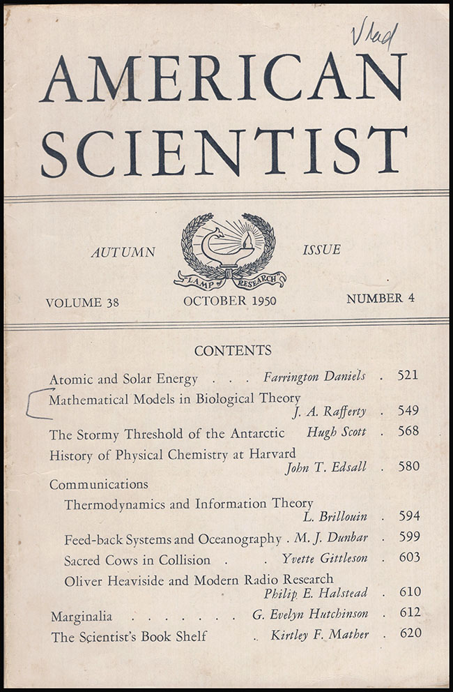 Baitsell, George A. (editor) - American Scientist (Vol 38, Oct 1950, No. 4)