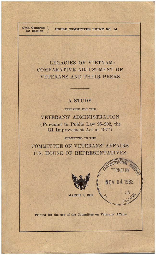 Committee on Veterans' Affairs, US House of Representatives - Legacies of Vietnam: Comparative Adjustment of Veterans and Their Peers