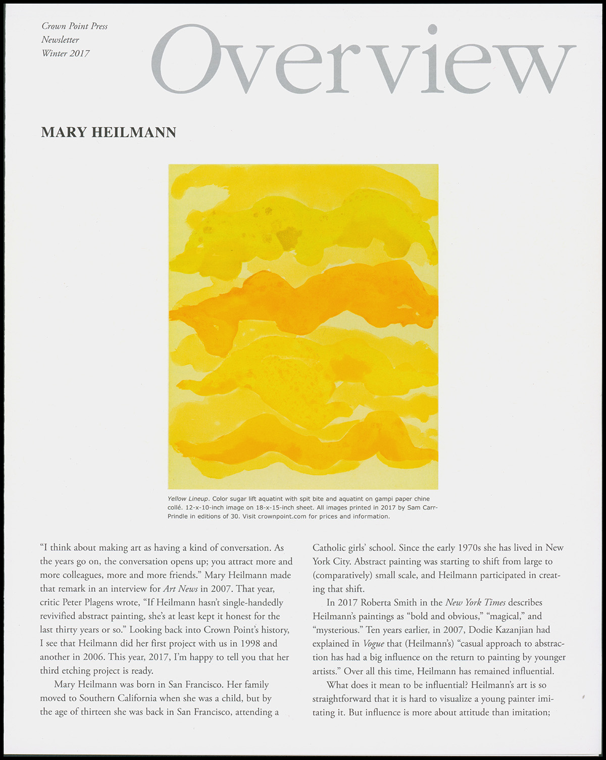 Brown, Kathan - Overview: Mary Heilmann (Winter 2017, Brochure)
