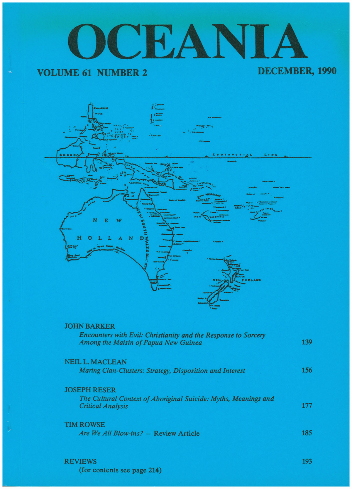 Barker, John (editor) - Oceania Journal (December 1990, Volume 61, Number 2)