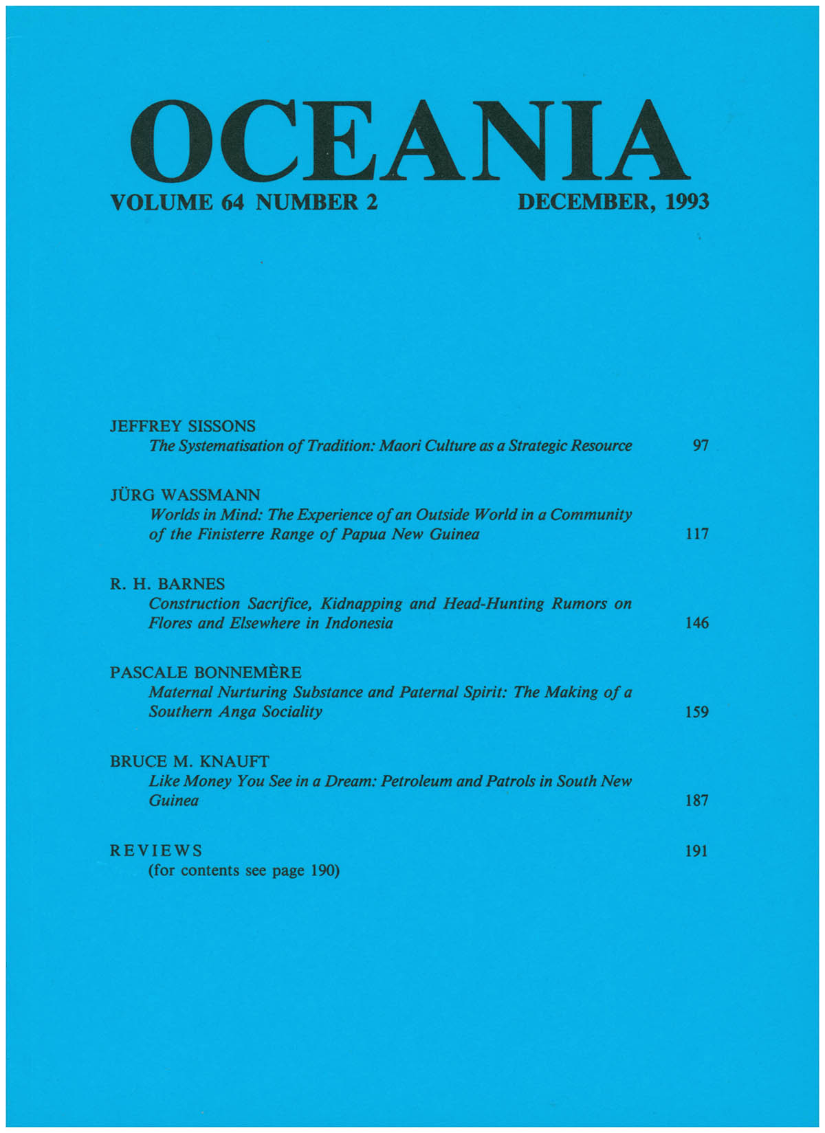 Beckett, Jeremy (editor) - Oceania Journal (December 1993, Volume 64, No 2)